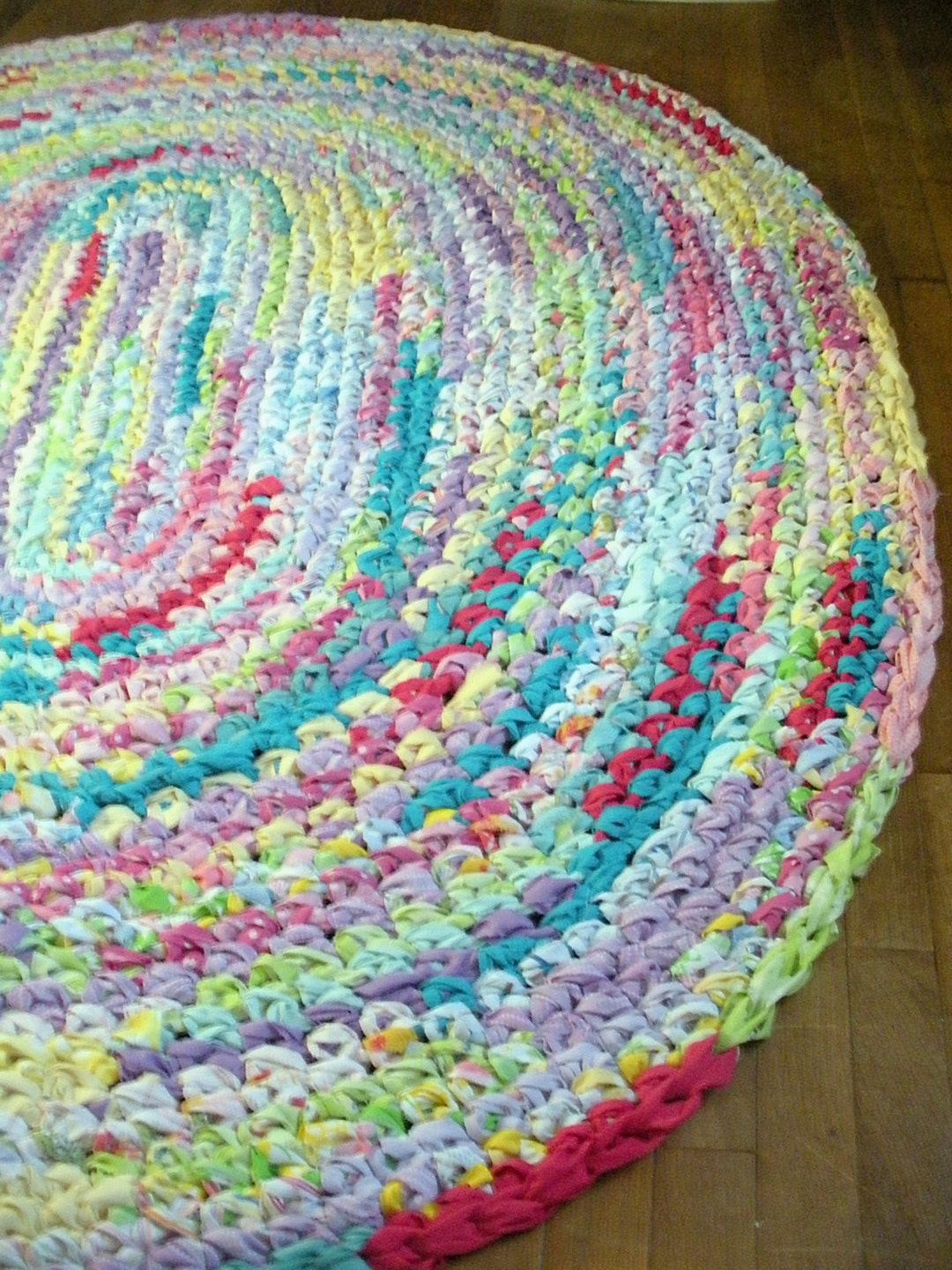 6'x5' Rainbow Area Rug *MADE AFTER PURCHASE* Hand Crocheted, Oval Rag ...