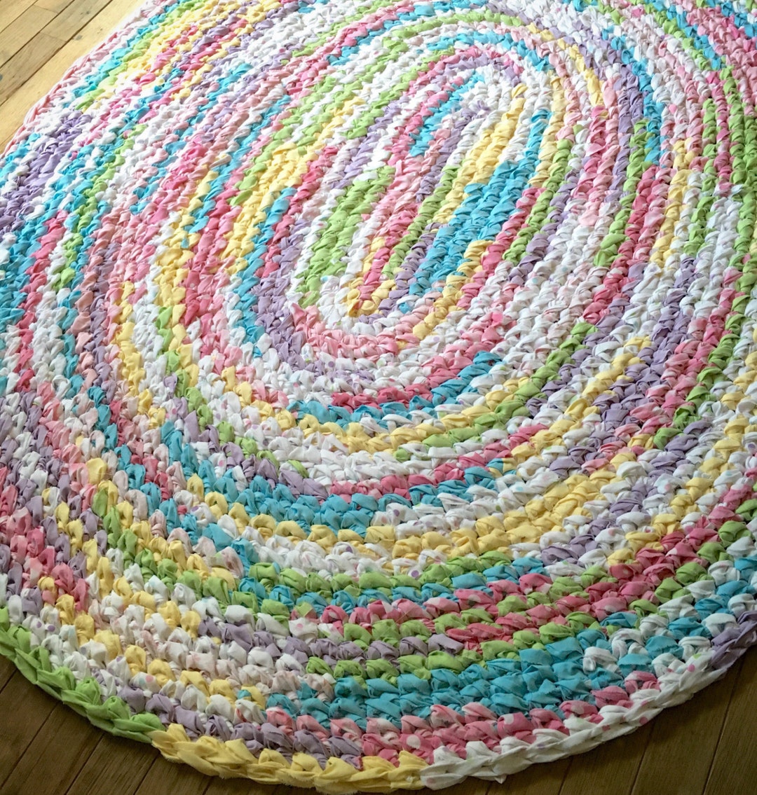 5'x4' Rainbow Area Rug *MADE AFTER PURCHASE* Hand Crocheted, Oval Rag ...