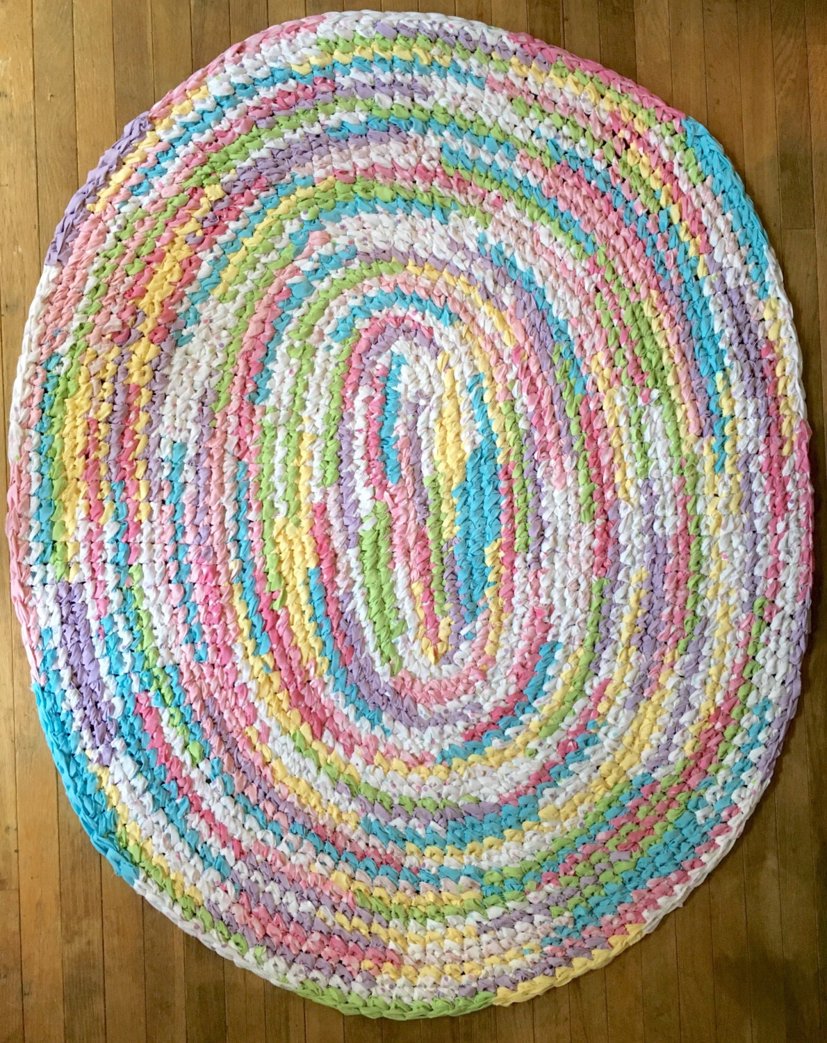 5'x4' Rainbow Area Rug *MADE AFTER PURCHASE* Hand Crocheted, Oval Rag ...