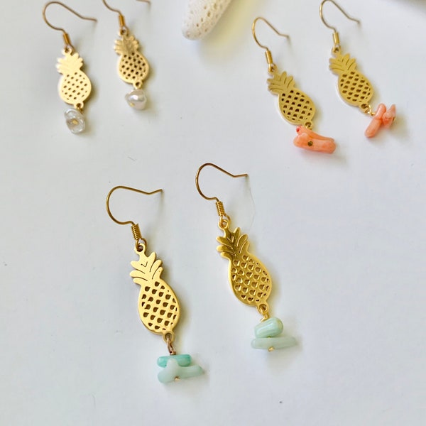 Pineapple Earrings (Pearl/Baby Green Coral/Pink Coral)