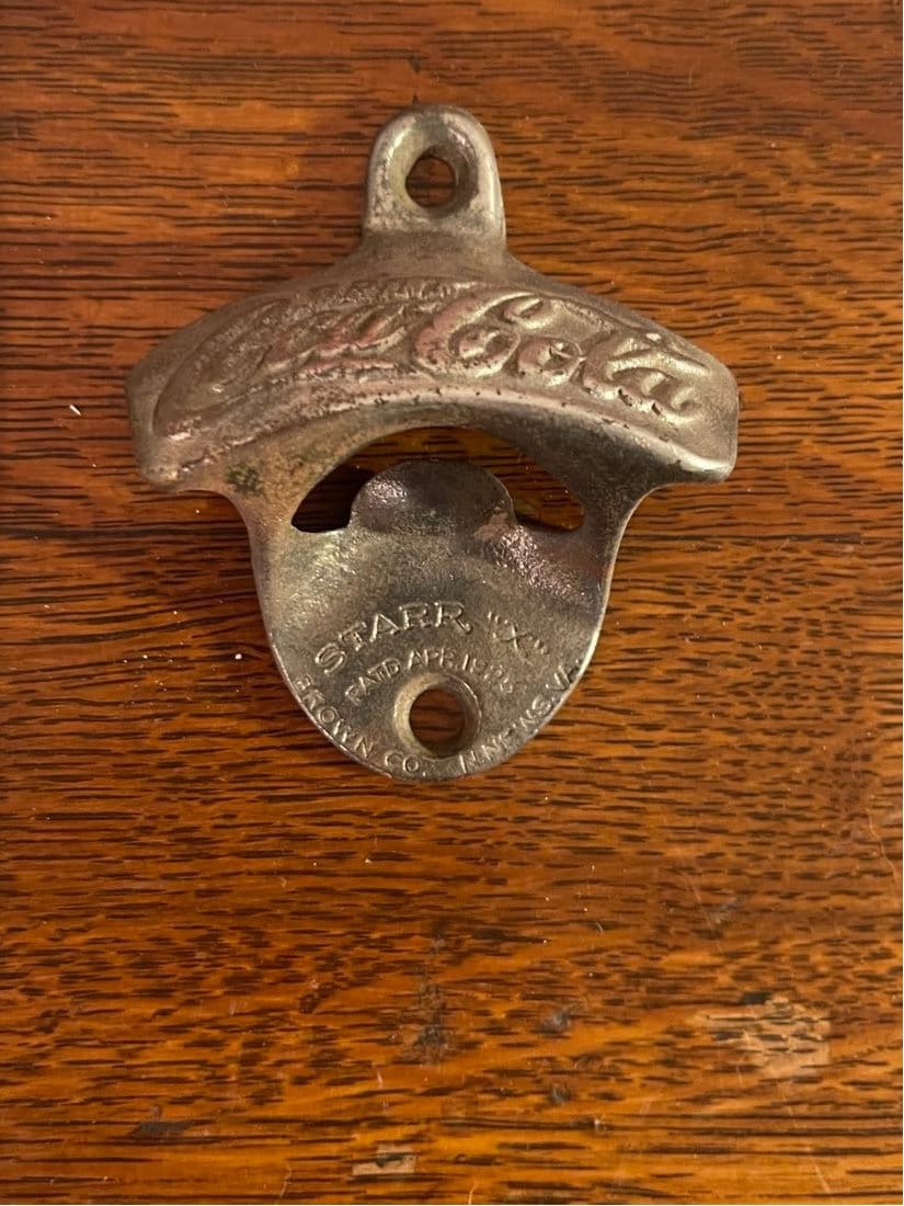Coca Cola Brown Co Starr X wall mount bottle opener Coke with patent date