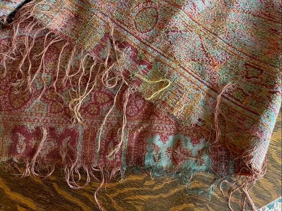 Antique Woven Shawl Paisley 1800 textile - image 3