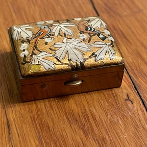 Antique Cloisonné Box Birds in Maple Leaves