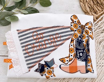 Custom Appliqué Cowboy Boot Sweatshirt, Gameday Pennant Patchwork Design