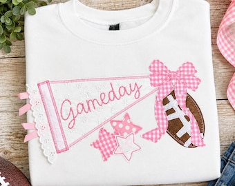 Custom Appliqué Pennant Sweatshirt, Gameday Cheerleader Shirt, Football Spirit (Personalized)