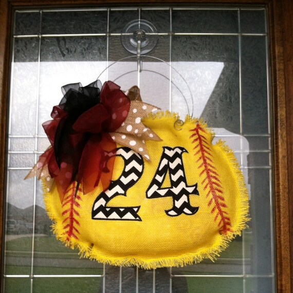 Items similar to Customized Softball Burlap Door Hanger on Etsy