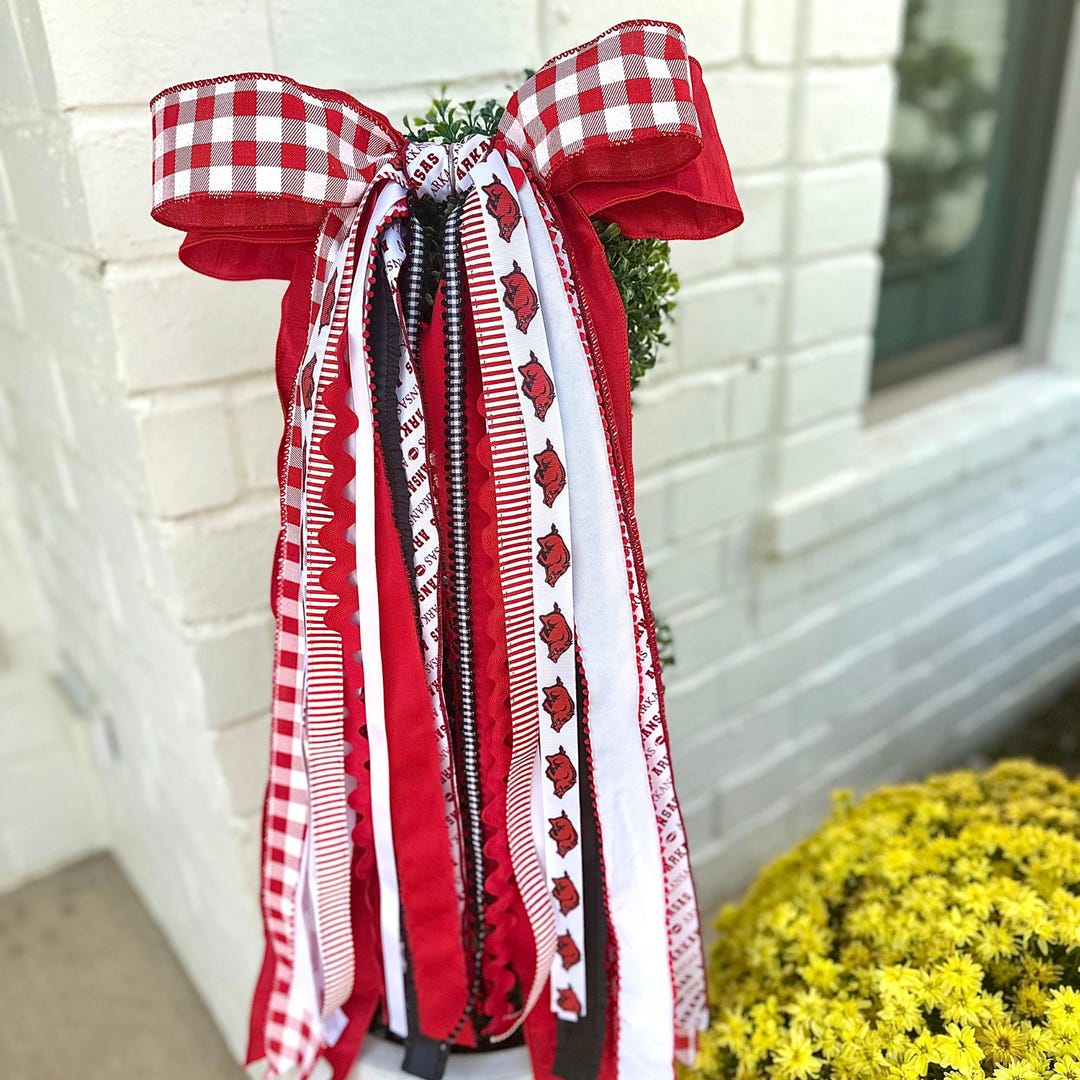 Razorback Ribbon Arkansas Razorbacks Alumni Wreath Bow Red White Ribbon Decor Tailgate ...