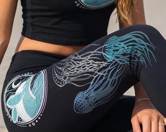Glow in the Dark Whale Jellyfish Leggings – Women's Yoga Festival Pants