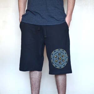 Chakra Lotus Sweat Shorts - Men&#39;s Shorts - Sacred Geometry Shorts - Glow in the Dark Festival Shorts - Mens Workout Shorts
