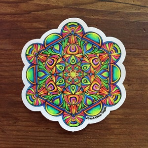 Hand Drawn Metatron&#39;s Cube Mandala Sticker - Sacred Geometry Sticker - Psychedelic Sticker - Laptop Sticker - Aprox. 5&quot;X5&quot;
