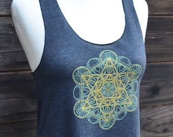Metatrons Würfel Heilige Geometrie Mandala Tank Top - Frauen Yoga Kleidung - Racerback Tank Top - Festival Tank Top - Platonic Solids