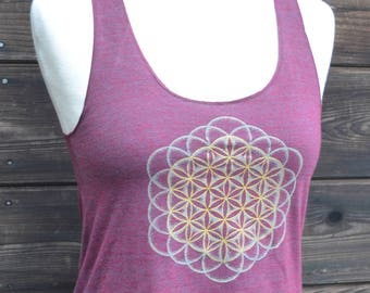 Camiseta sin mangas con diseño de la Flor de la Vida que brilla en la oscuridad – Top del Festival de Yoga de Geometría Sagrada