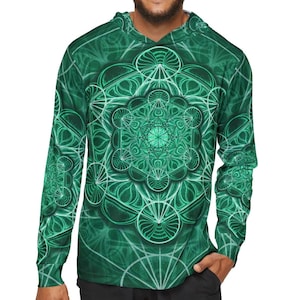 Metatrons Cube Green Sun Hoodie - Sacred Geometry Hoodie