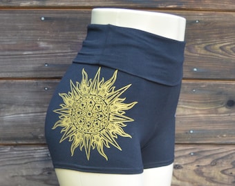 Fire and Ice Mandala Hot Shorts  - Yoga Shorts - Festival Shorts - High Waisted Shorts - Sacred Geometry Shorts - Women's Shorts