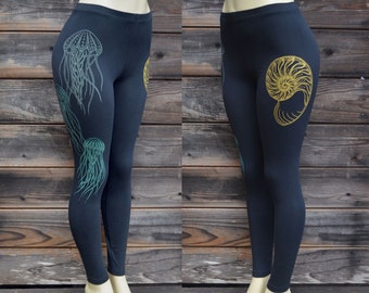 Glow in the Dark Psychedelische Quallen Leggings - Yoga Leggings - Frauen Leggings - Festival Leggings - Nautilus Leggings