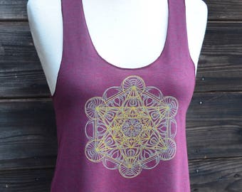 Metatrons Würfel Heilige Geometrie Mandala Tank Top - Frauen Yoga Kleidung - Racerback Tank Top - Festival Tank Top - Platonic Solids