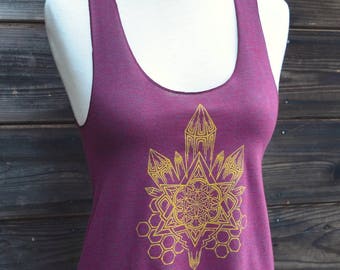 Camiseta sin mangas Semilla de la Vida Cristal Racerback – Ropa para festivales de yoga de geometría sagrada