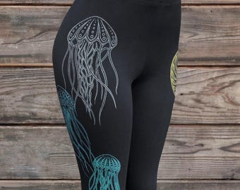 Glow in the Dark Jellyfish Leggings – Hand Screen Printed Festival Clothing