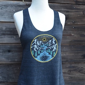 Mountain Waterfall Tank Top - Sunset Tank Top - Nature Tank Top - Festival Tank Top - Women&#39;s Yoga Tank Top - Sacred Geometry Tank Top