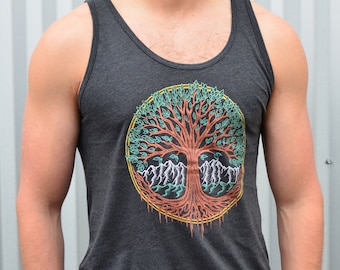 Mens Tree of Life Tank Top - Metallic Festival Shirt