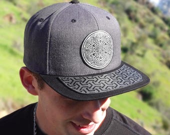 Seed of Life Snapback Hat – Metallic Silver Sacred Geometry Geometric Patch