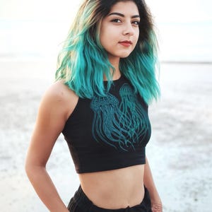 Glow in the Dark Jellyfish Crop Top – Hand Screen Printed Festival Tank