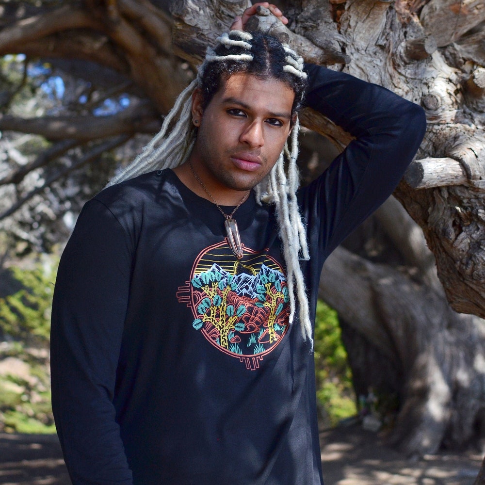 Metallic Joshua Tree Long Sleeve T Shirt - Mens Black Long Sleeve Shirt - Mens Festival Clothing - National Park Long Sleeve