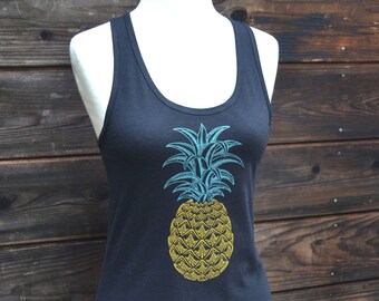 Geometric Pineapple Racerback Tank Top – Metallic Print, Festival Clothing