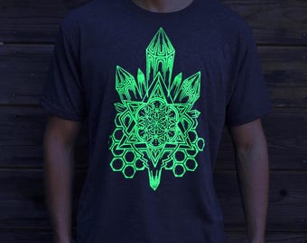 T-shirt med självlysande kristaller från Seed of Life – Sacred Geometry Festival Wear