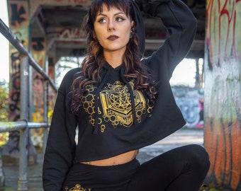 Golden Honey Bee Cropped Hoodie – Sacred Geometry Festival Pullover