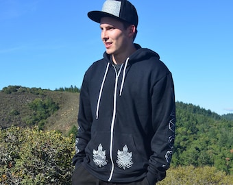 Sacred Geometry Crystal Hoodie - Sweatshirt - Flower of Life Zip Up Hoodie - Sacred Geometry Hoodie - Festival Hoodie - Mens Hoodie