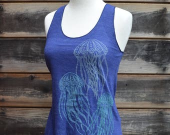 Glow in the Dark Jellyfish Racerback Tank – Hand Screen Printed Festival Top