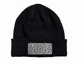 Gorro de Geometría Sagrada – Mandala Plateado Metálico, Gorro para Festivales