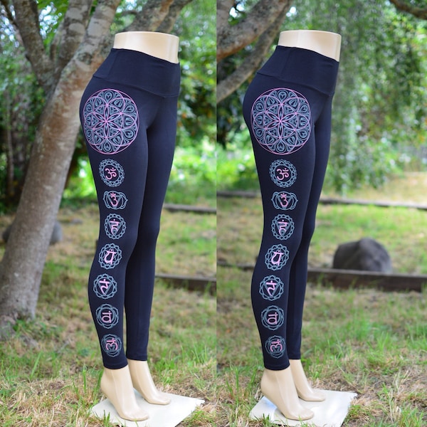 Chakra-legging - metallic roze Seed of Life, glow in dark yogakleding