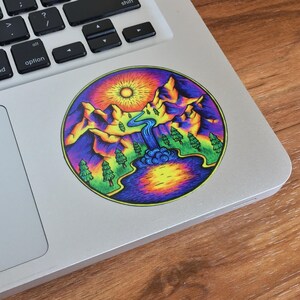Hand Drawn Waterfall Sticker - Nature Sticker - Sun Sticker - iPhone Sticker - Psychedelic Sticker - Laptop Sticker - Aprox. 3"X3"