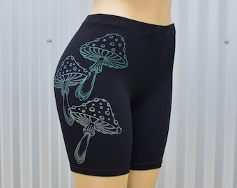 Glow in the Dark Mushroom Biker Shorts - Damen Biker Shorts - Frauen Yoga Shorts - Psychedelische Biker Short - Uriah Clear Light