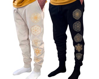 Sacred Geometry Set Joggers - Jogger Sweatpants - Sacred Geometry Joggers - Festival Sweatpants - Glow in the Dark Jogger Sweatpants