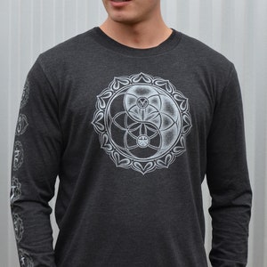 Seed of Life Yin Yang and Chakra Long Sleeve Shirt - Men's Long Sleeve T-Shirt - Silver Sacred Geometry Long Sleeve - Men's Festival T-Shirt