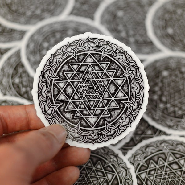 Glow in the Dark Sri Yantra Sticker - Sacred Geometry Sticker - iPhone Sticker - Psychedelic Sticker - Laptop Sticker - Aprox. 3"X3"