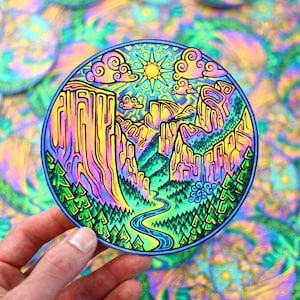 Hand Drawn Yosemite Sticker - Half Dome Sticker - National Park Sticker - Adventure Sticker - Psychedelic Sticker - Aprox. 5&quot;x5&quot;