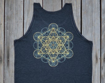 Leuchtstoff im Dunkeln Metatron's Cube Tank Top - Heilige Geometrie Tank Top - Festival Tank Top für Herren - Metatrons Würfel Pocket Print Tank Top