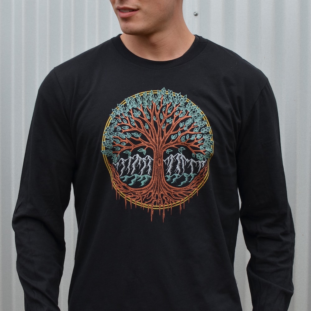Metallic Tree Of Life Long Sleeve Long Sleeve T-Shirt - Men'S Black Tree Long Sleeve Shirt - Long Sleeve Festival Shirt - Mens Long Sleeve Livingtee