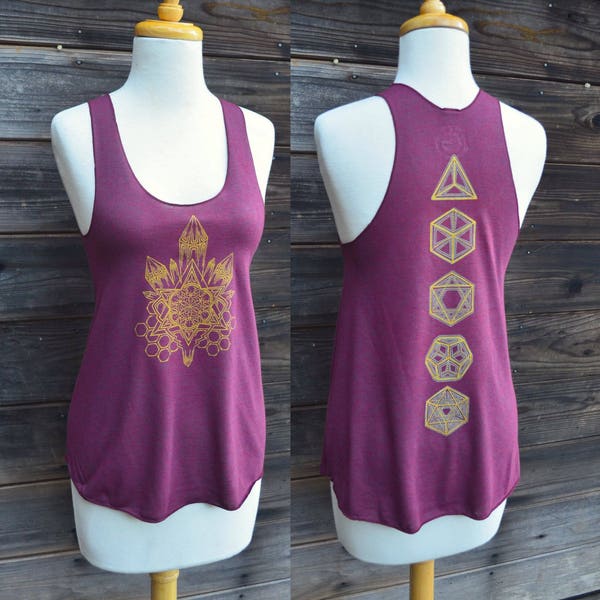 Seed of Life Crystal and Platonic Solids Racerback Tank Top - Sacred Geometry Clothing - Yoga Tank Top - Festival Clothing - Yoga Wear