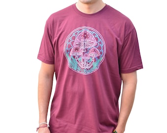 Mens Mushroom T Shirt - Nature Shirt - Mens Black T Shirt - Camping T Shirt - Mens Festival Clothing - Sacred Geometry Mens Clothing