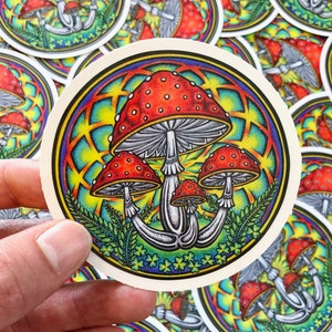 Hand Drawn Mushroom Sticker - Nature Sticker - Red Mushroom Sticker - iPhone Sticker - Psychedelic Sticker - Laptop Sticker - Aprox. 3"X3"