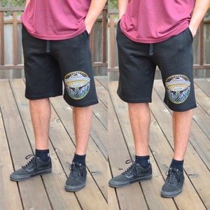 Glow in the Dark Alien UFO Shorts - Flying Saucer Jogger Shorts - Unisex Shorts - Alien Shorts - Mens Sweat Shorts - Mens Festival Shorts