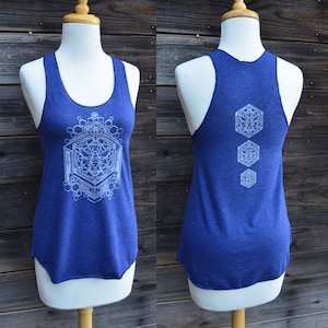 Silver Sacred Geometric Honey Bee Tank Top - Sacred Geometry Tank Top - Women&#39;s Yoga Tank Top - Festival Clothing - Honeycomb Tank Top