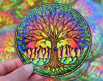 Hand Drawn Tree Sticker - Nature Sticker - Sun Sticker - iPhone Sticker - Psychedelic Sticker - Laptop Sticker - Aprox. 5"X5"