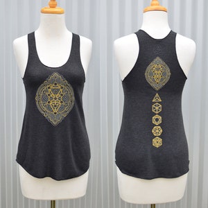 Glow in the Dark and Gold Tree of Life Mandala Racerback Tank Top - Yoga Tank Top - Sacred Geometry Festival Tank Top - Mandala Tank Top