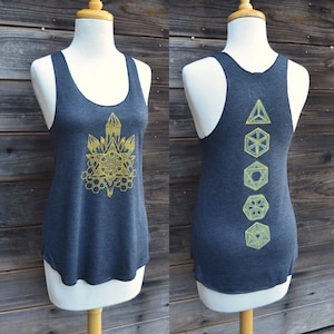 Seed of Life Crystal and Platonic Solids Racerback Tank Top - Sacred Geometry Clothing - Yoga Tank Top - Festival Clothing - Yoga Wear